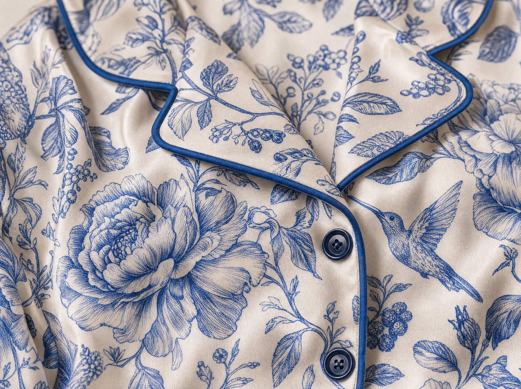 Cuello camisero con vivo azul de la pijama Eterna Primavera